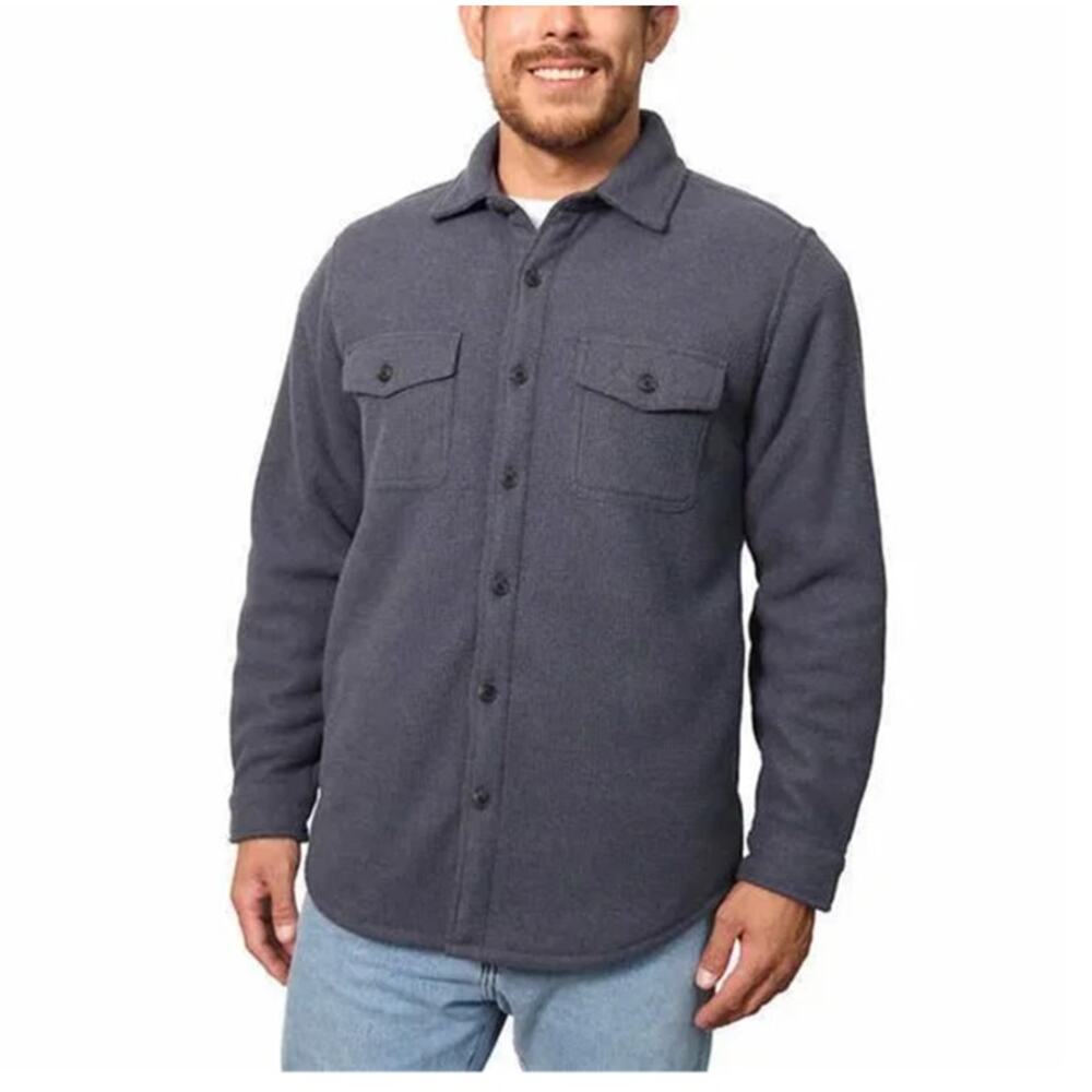 Freedom Foundry Men's Shirt Jacket S Gray Plush Fleece Button Front Sherpa Lined